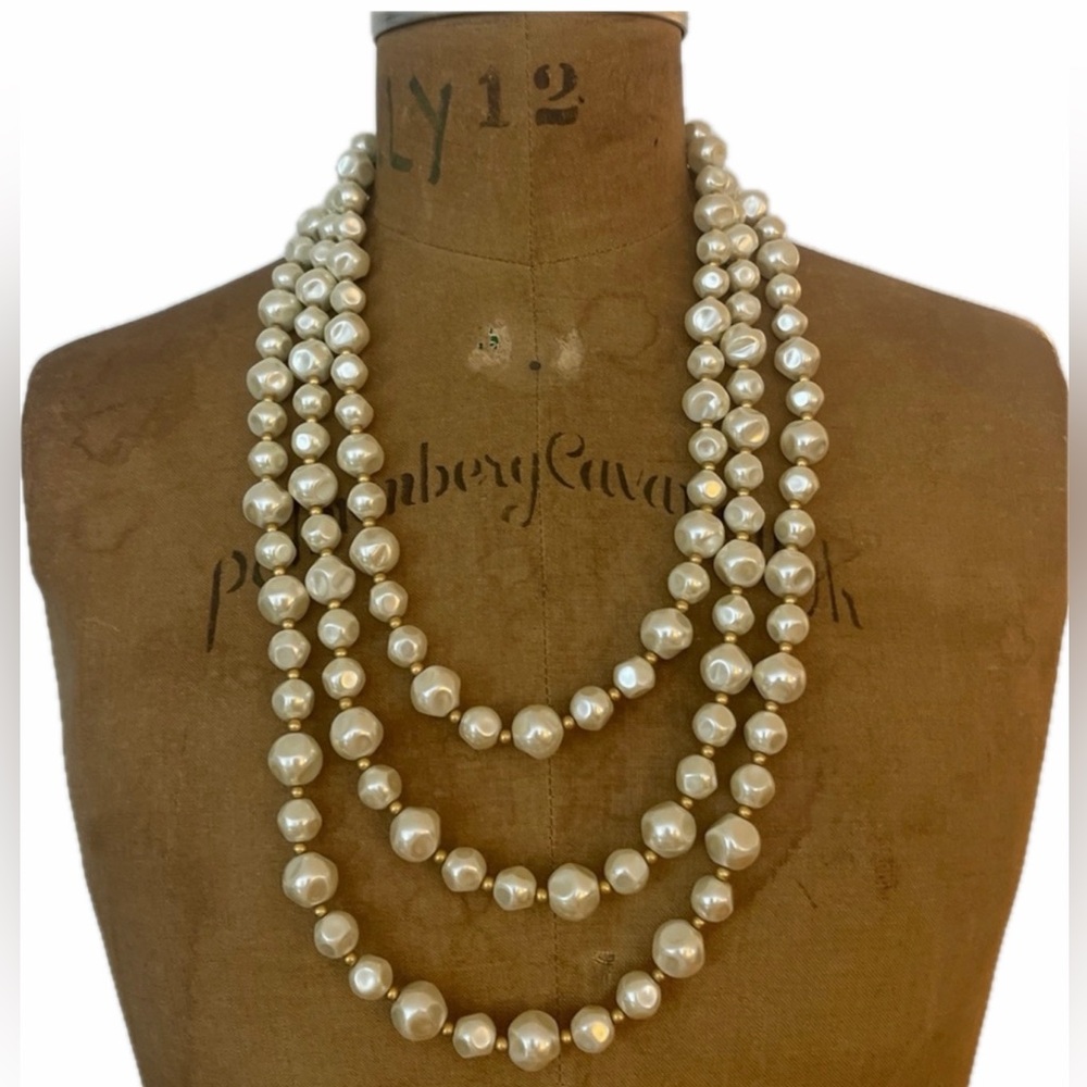 Linea by Louis Dell'Olio Triple Strand Multifaceted Pearl Necklace